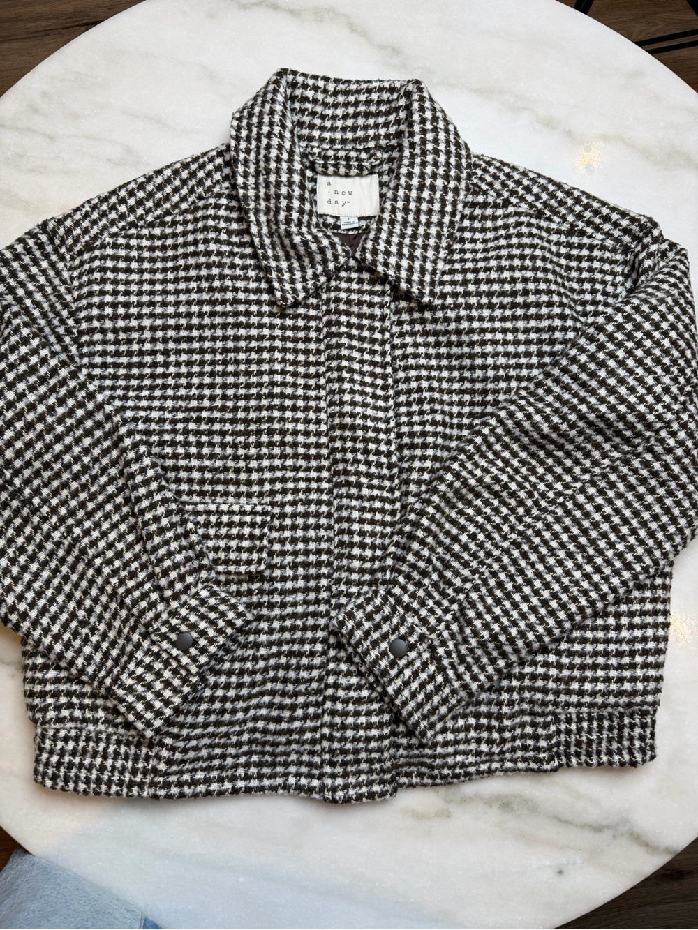 a new day Black and White Houndstooth Cropped Blazer